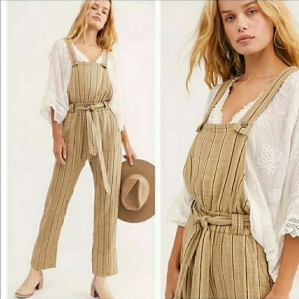 Free People Ballast Overalls green Striped size Medium
